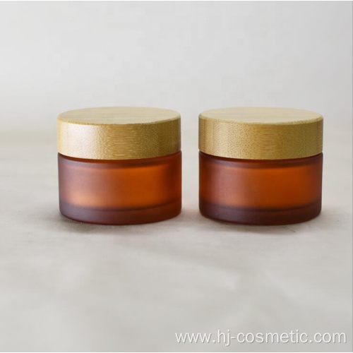 30g Environmental empty bamboo cosmetic lid frosted glass jars/cosmetic lotion bottles/cosmetic bottles and jars